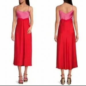 Gianni Bini Pink and Red Two-Tone Slip Midi Dress